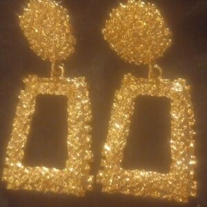 1980s Gold Nugget Door Knocker Earrings